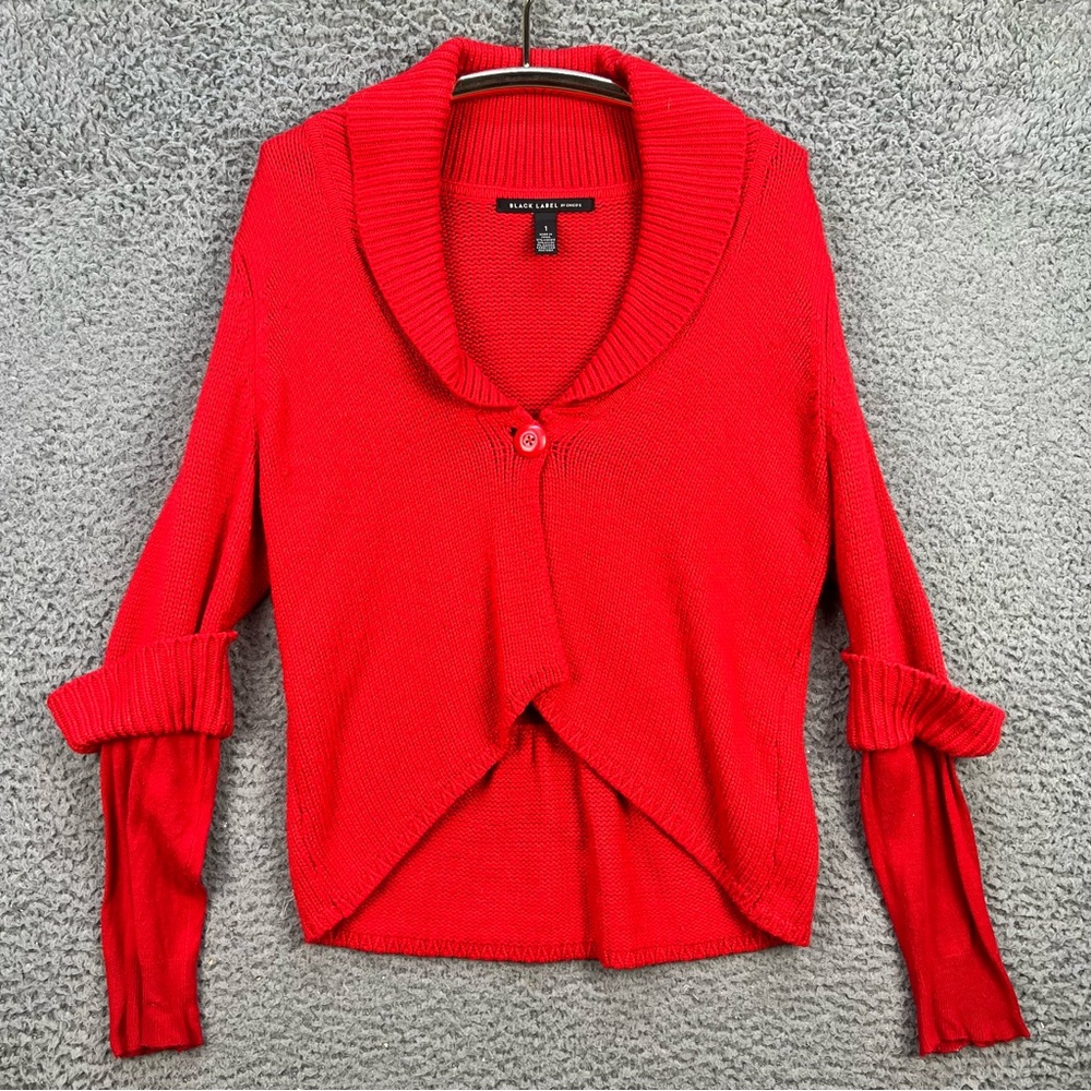 Black Label Byโ Chicos Cardigan Sweater Womens Med Red Long Sleeve Shawl Collar